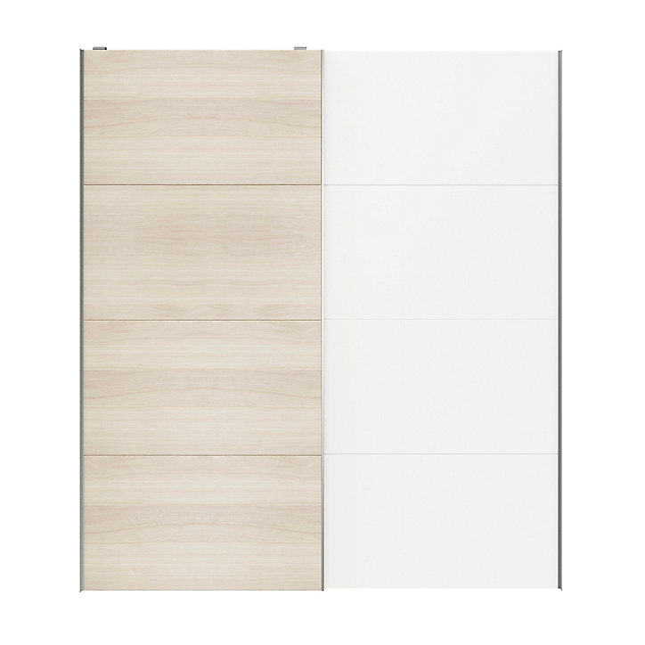Portes de placard coulissantes 2 vantaux panneaux blancs et effet chêne GoodHome Atomia H. 225 x L. 200 x ép. 5,5 cm