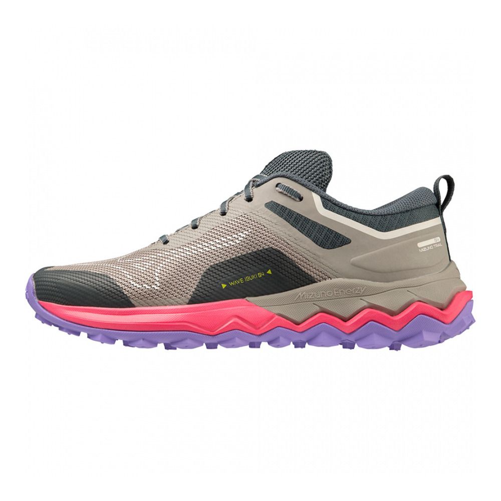 Mizuno WAVE IBUKI 4 - Chaussures trail Femme ghost gray/high-vis pink/p.punch