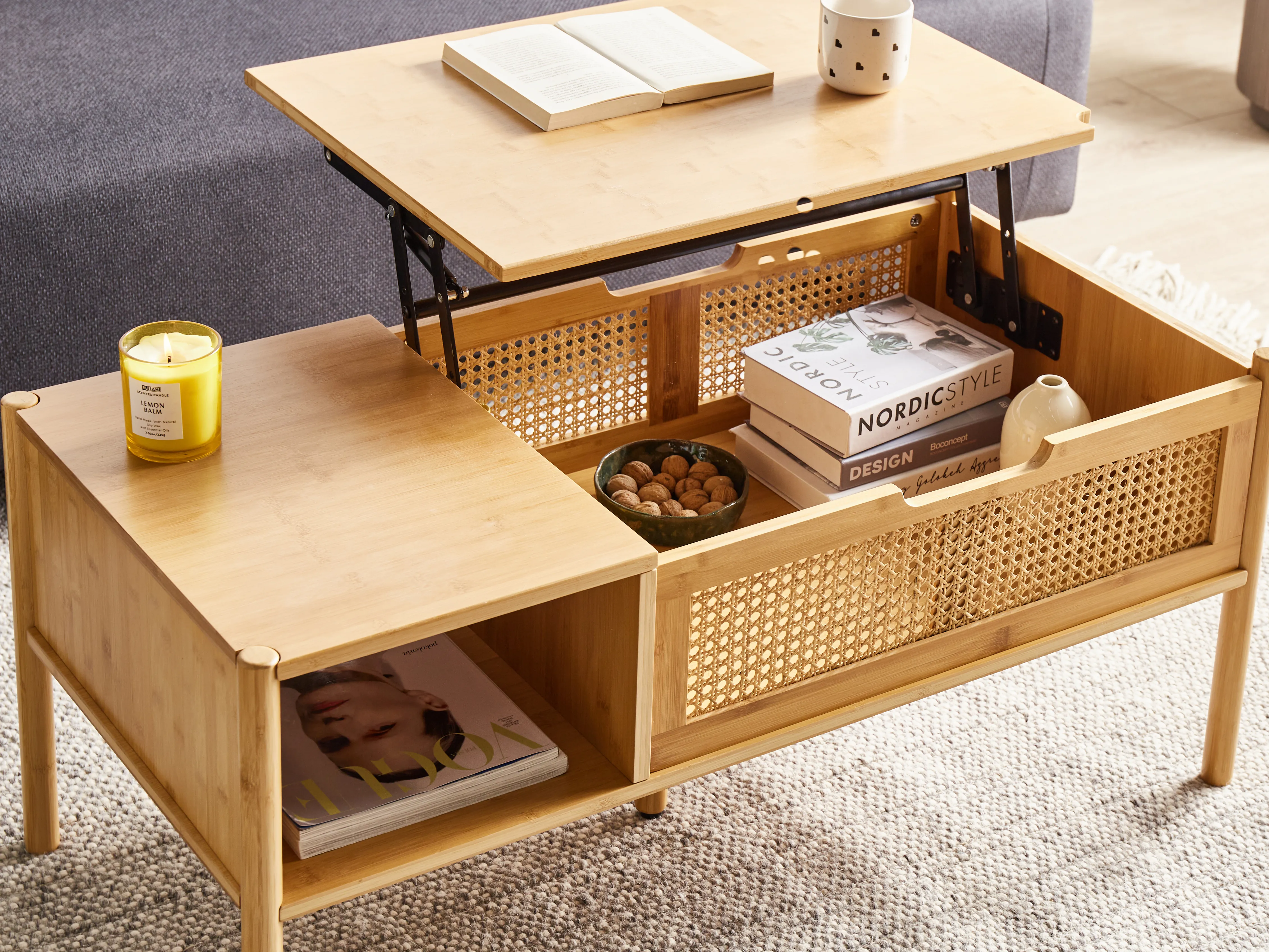 Salontafel SURREY Bamboehout Natuurlijk met opbergruimte