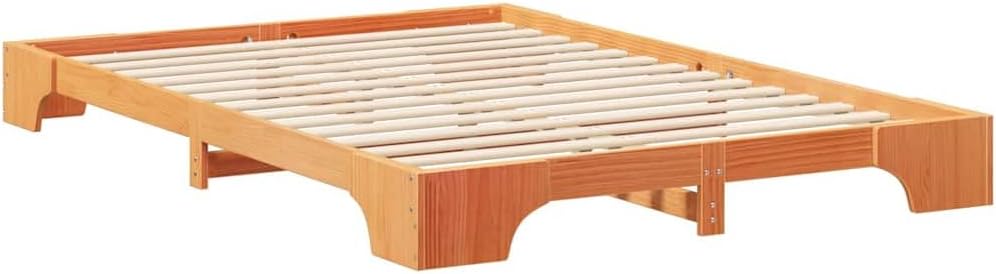 vidaXL Bettrahmen Braun 140 x 210 cm Massives Kiefernholz, Moderner rechteckiger Bettgestell, haltbares Kiefernholz, trendiges Latten-Design, praktische Möbel für Dein Schlafzimmer