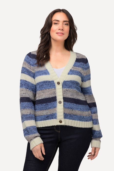 Strickjacke, Streifen, kurz, V-Ausschnitt, Langarm