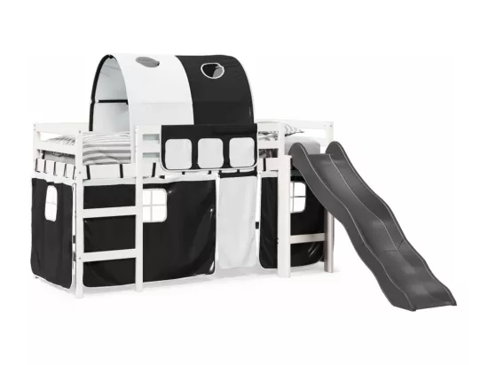 Lit mezzanine enfants et tunnel blanc/noir 80x200cm pin massif