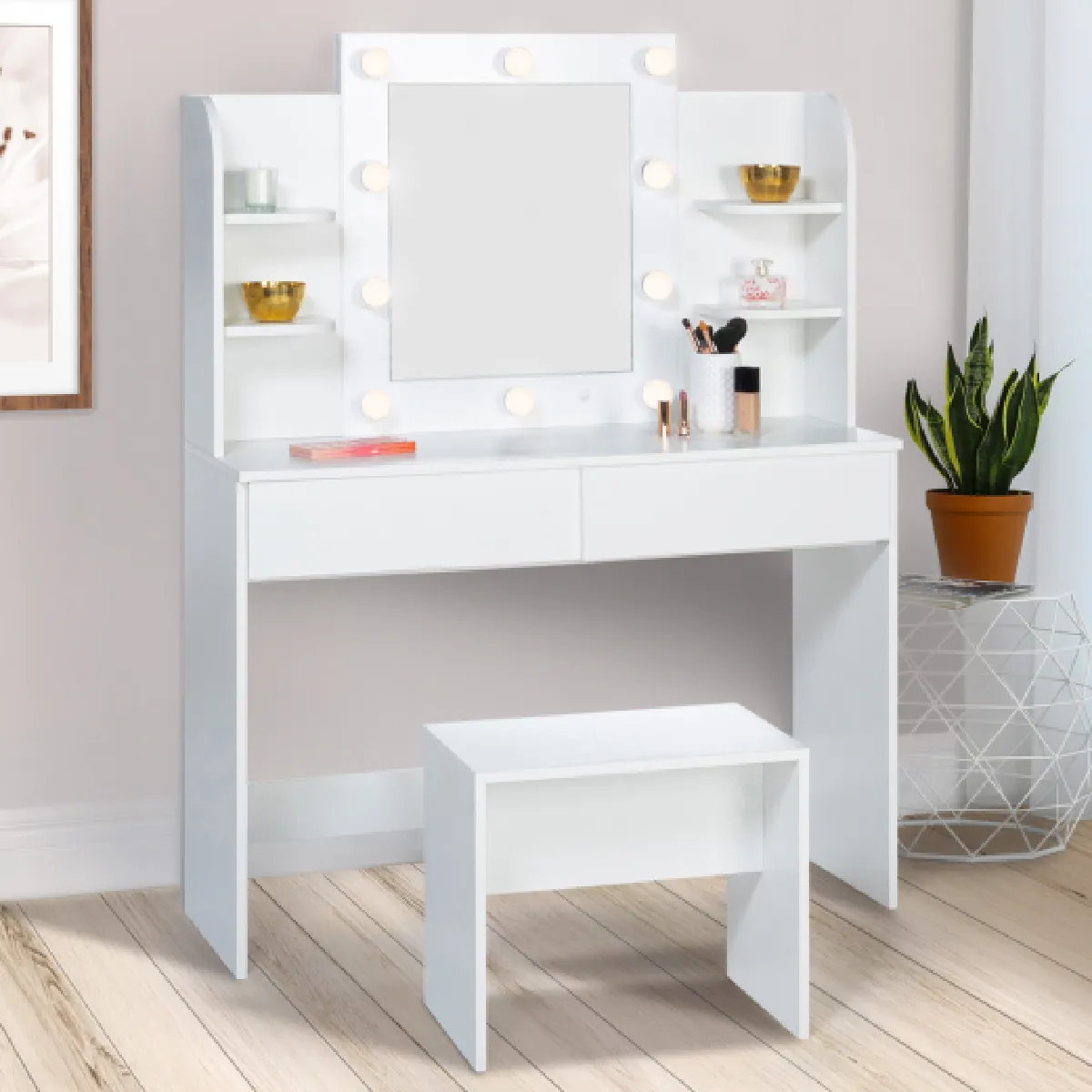 Idmarket Market Coiffeuse Zelia LED Etagère