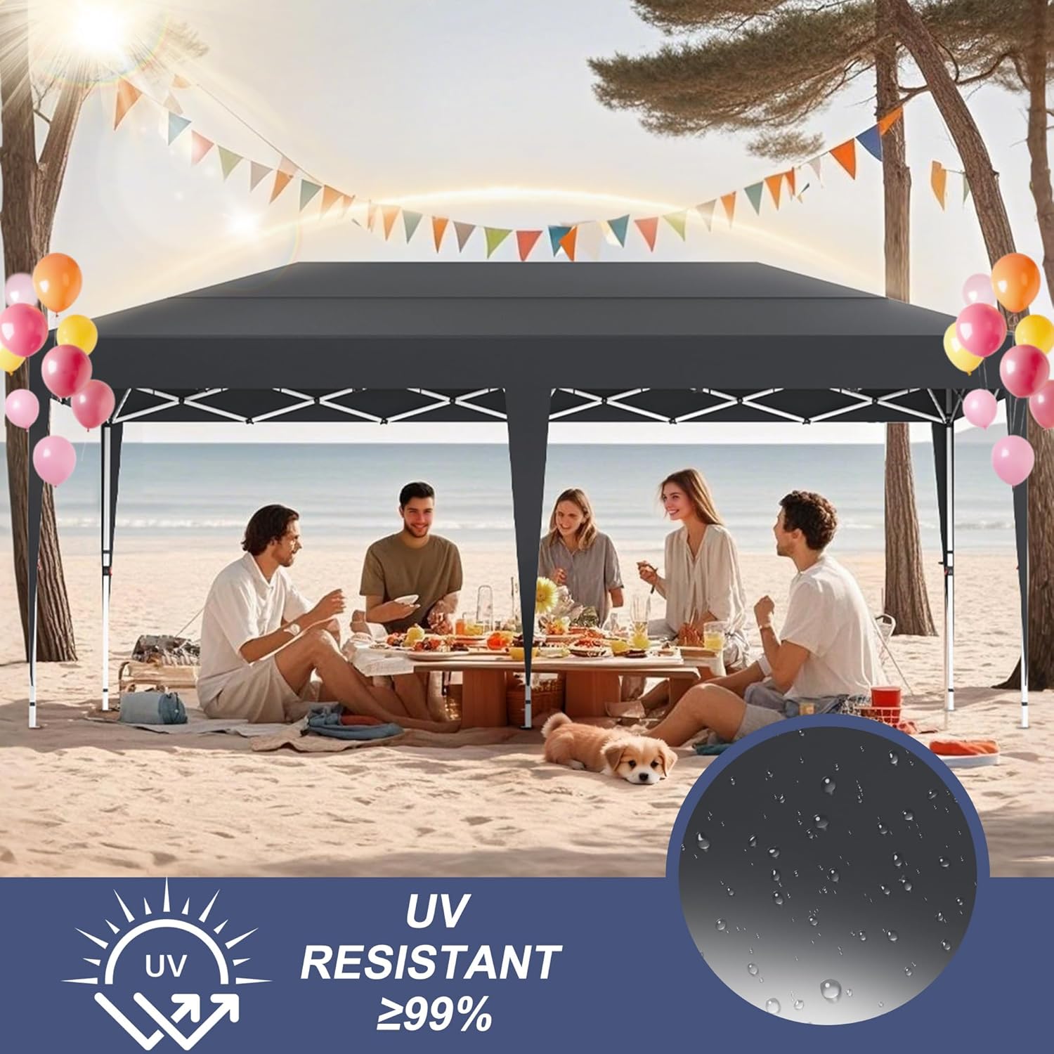 3x6m Faltpavillon Winterfest Pavillon Höhenverstellbar Wasserdicht Pop-Up Partyzelt mit Tasche Bierzelt Faltpavillon Gartenpavillon für Hochzeiten Freien - ohne Seitenwände - Anthrazit
