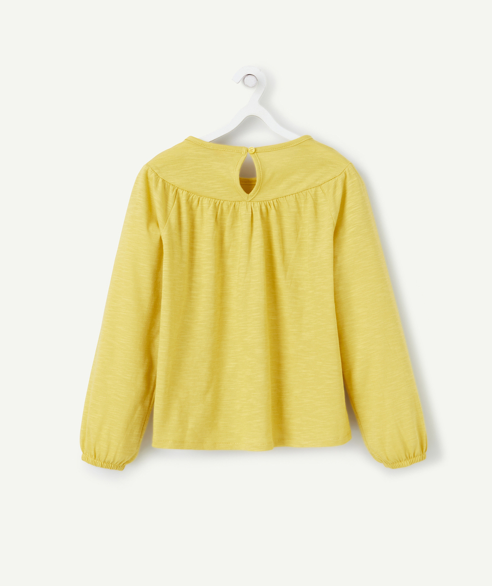 T-SHIRT MANCHES LONGUES FILLE JAUNE AVEC DÉTAILS EN CROCHET