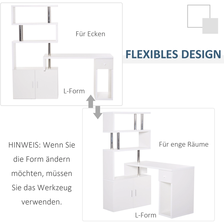 HOMCOM 2-in-1 Schreibtisch weiß