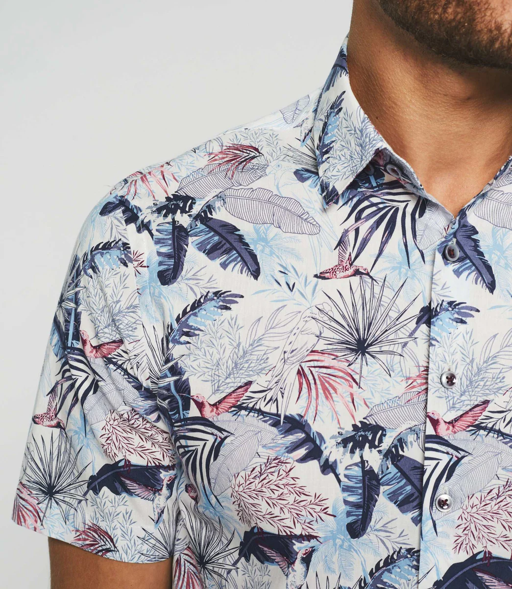 Chemise manches courtes blanche et bleue 