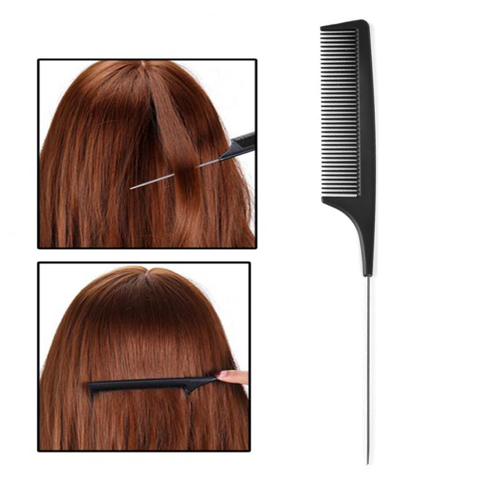 (23cm) Friseur Kamm Haar Styling Stielkamm - Schwarz