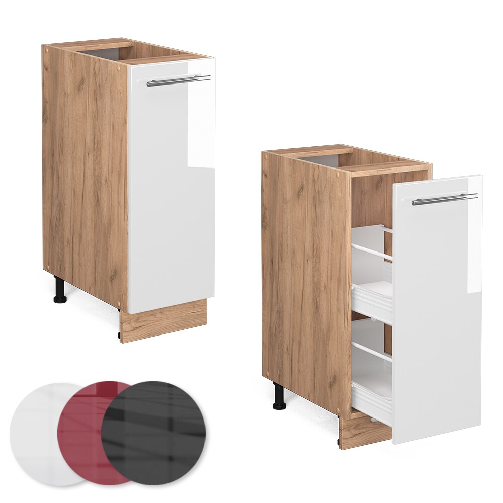 Vicco Apothekerunterschrank Küchenschrank Küchenmöbel Fame-Line Eiche Weiß modern 30 cm Küche Einbauküche Einschübe Aufbewahrung Küchenzeile Hochglanz