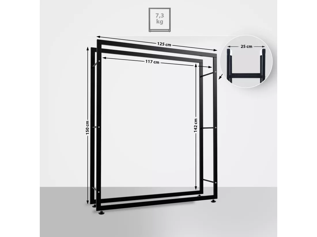 Etagère bois de cheminée - Métal - 25x125x150 cm - Noir - Keri V2