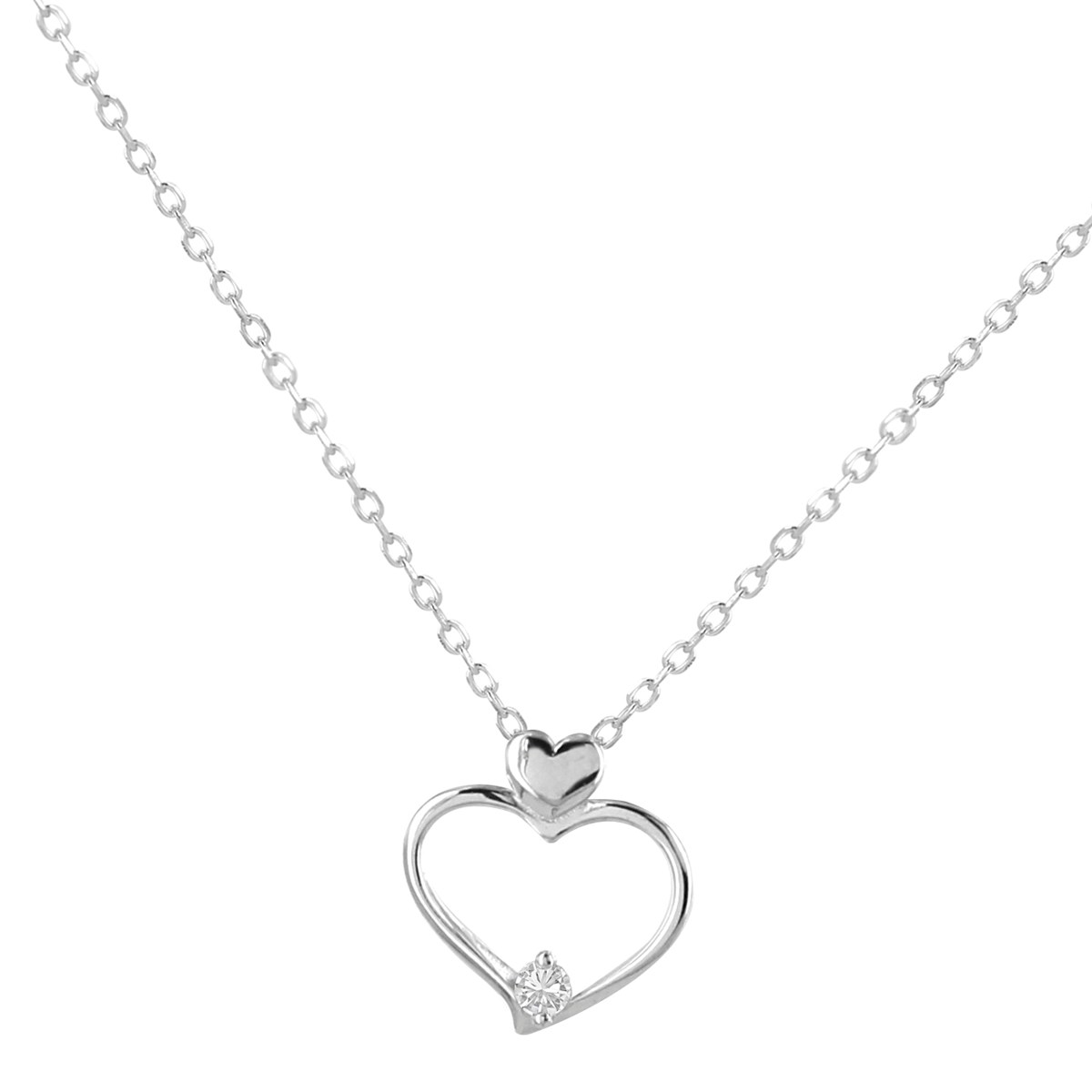 Collier coeur en argent 925 rhodié et oxyde de zirconium