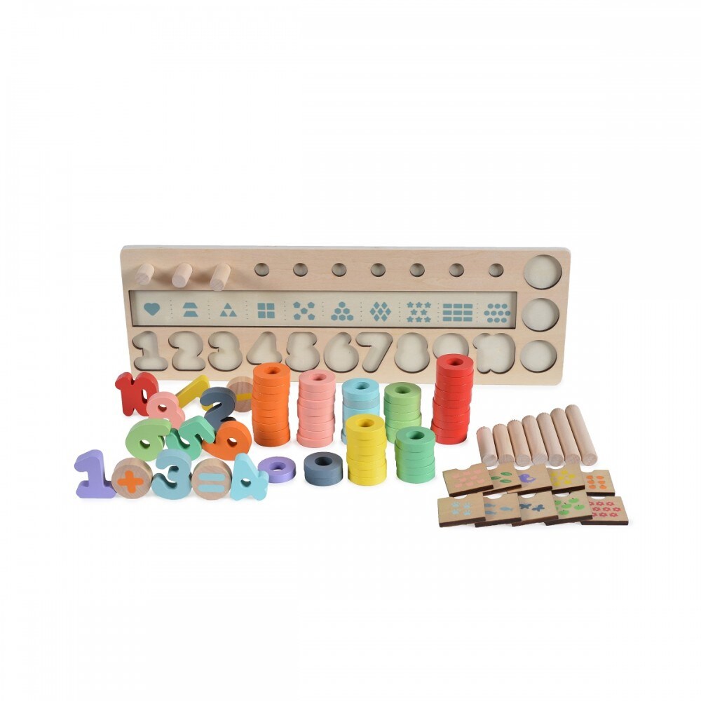 Moni Kinder Lern-Set 2052 Holz, Stapeln, zählen, 89 teilig, rechnen, plus, minus bunt