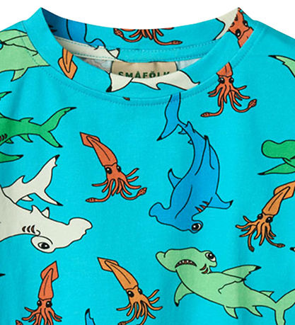 Småfolk T-Shirt - Blue Atoll m. Hammerhaie