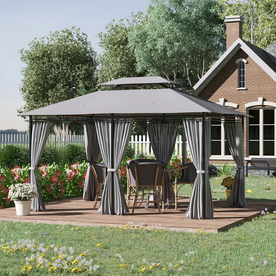 Outsunny Gartenpavillon mit Seitenwände dunkelgrau