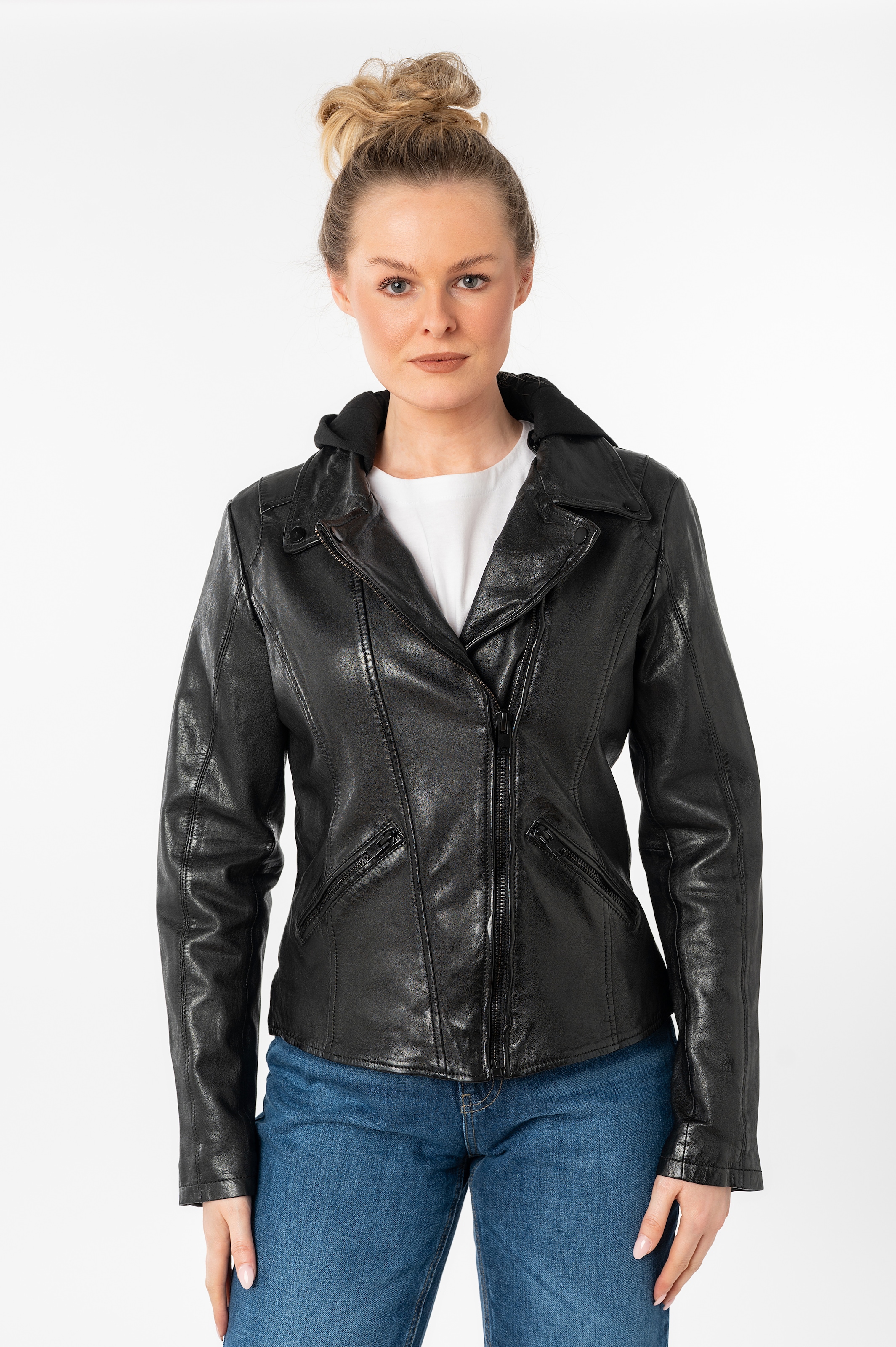Mauritius Lederjacke »MWTary SF« mit Kapuze mit Jerseykapuze und Reverskragen, Slim Fit