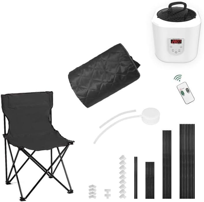 Tragbare Dampfsauna 90x90x190 cm mit Campingstuhl, Digitaler Fernbedienung, Wärmekabine, Schwarz – Ihr Wellness-Moment jederzeit und überall, tragbar