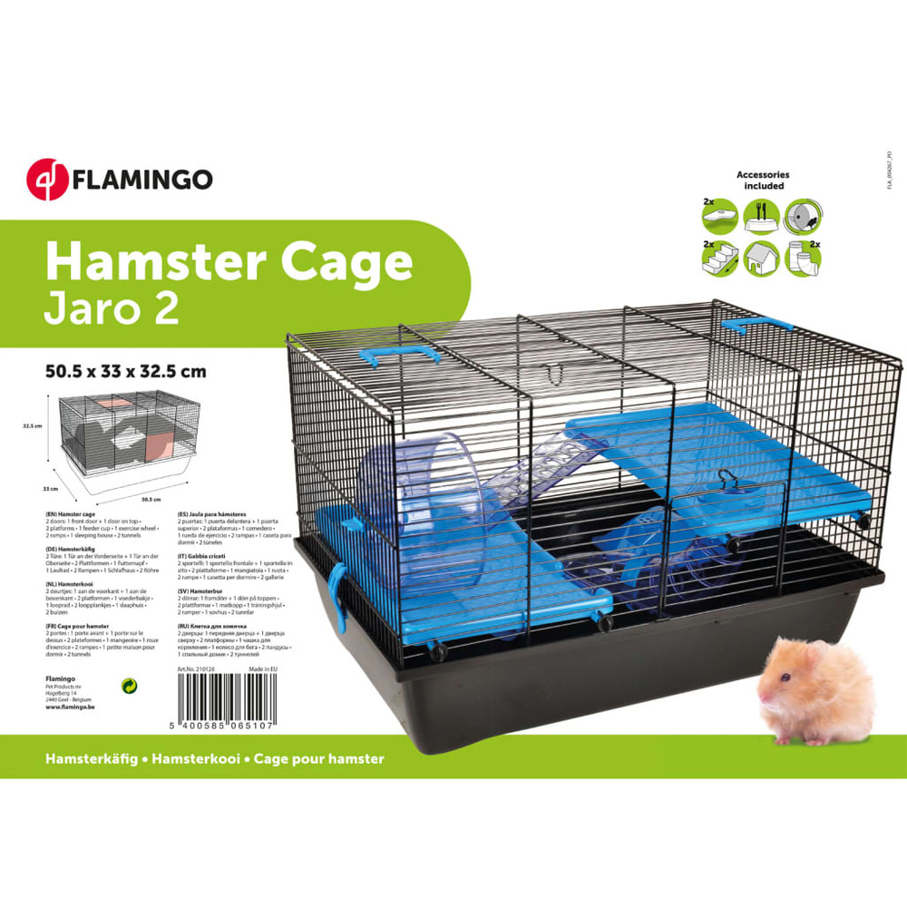 Cage pour hamsters jaro 2 50,5x33x32,5 cm noir et bleu