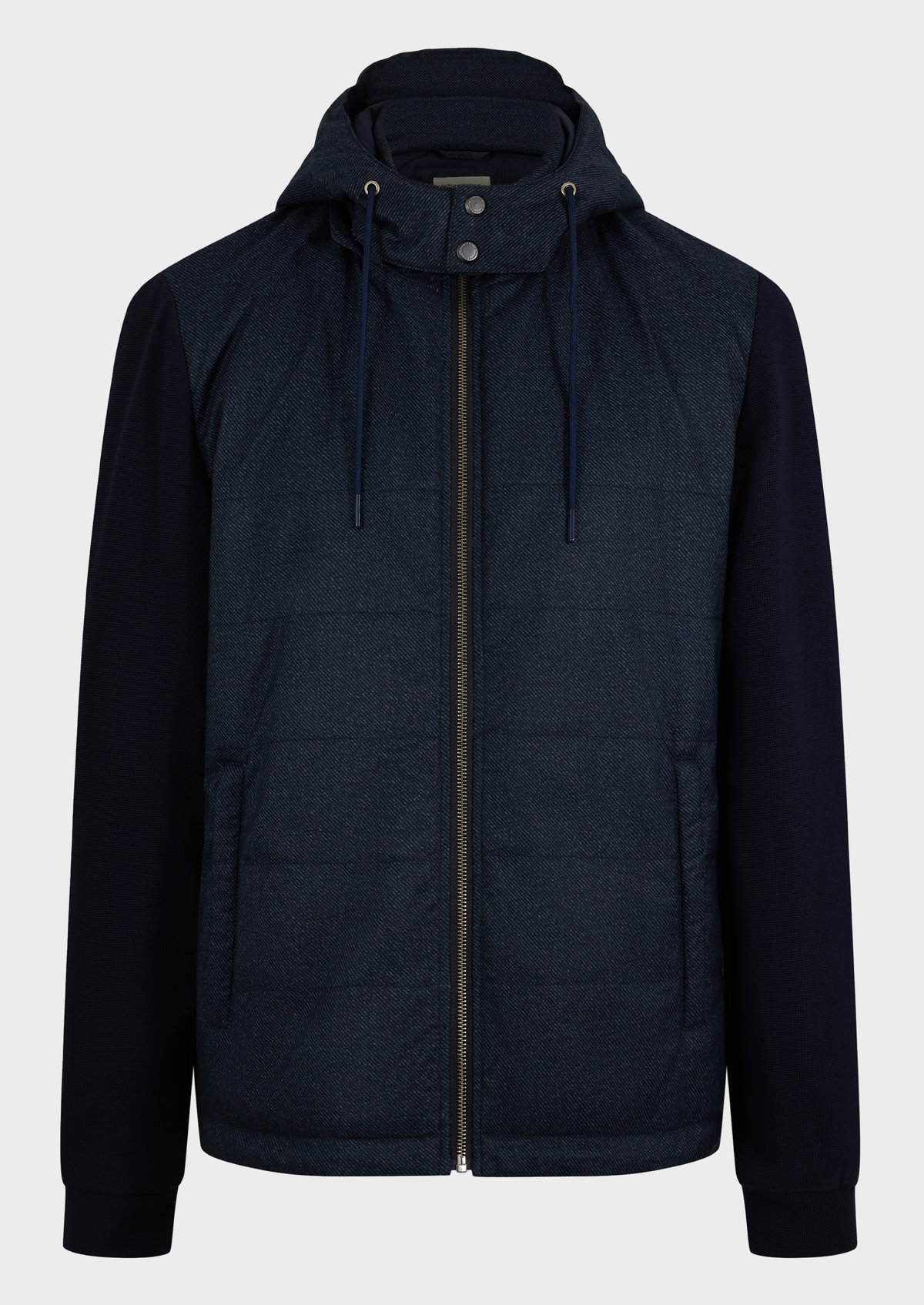 Doudoune light manches longues unie bleu jeans à capuche amovible