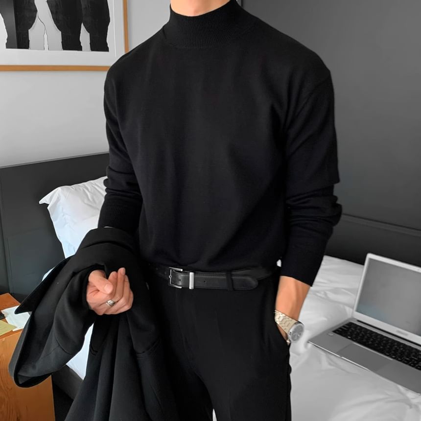 Posive - T-shirt met lange mouwen en mockneck, effen
