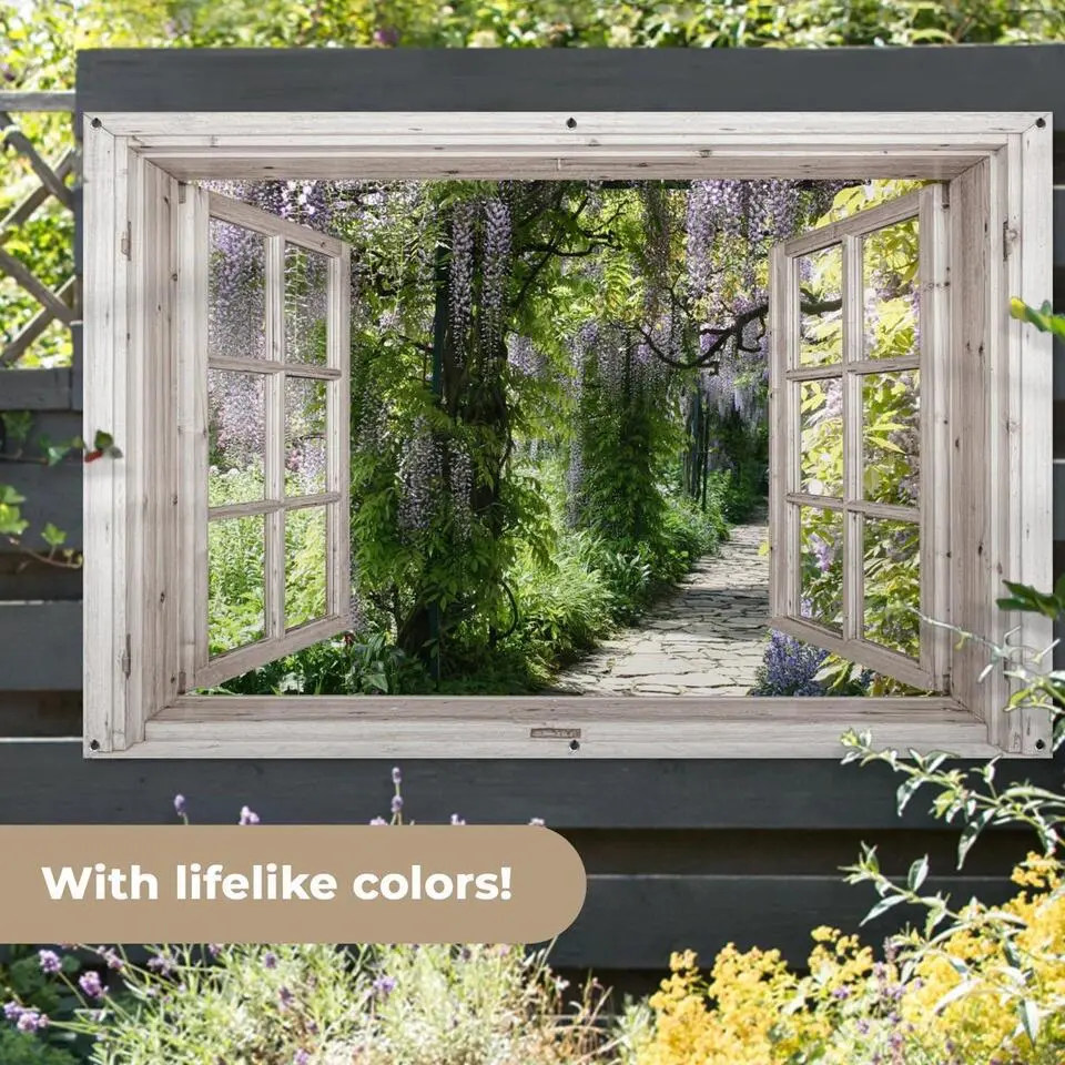 MuchoWow Tuinposter 180x120cm Blauwe regen Bloemen Doorkijk