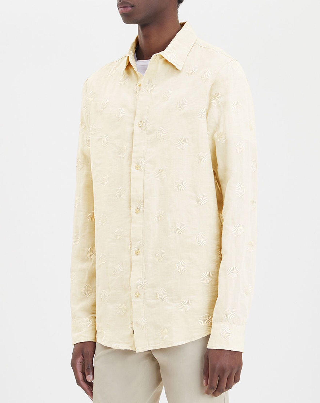 Scotch & Soda Chemise en Lin & Coton bio Regular Fit Relax brodée beige clair