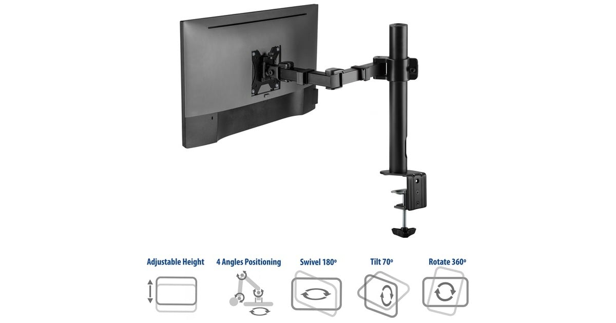 ACT ConnectivityMonitorarm office solid pro, 1 scherm  (Zwart)