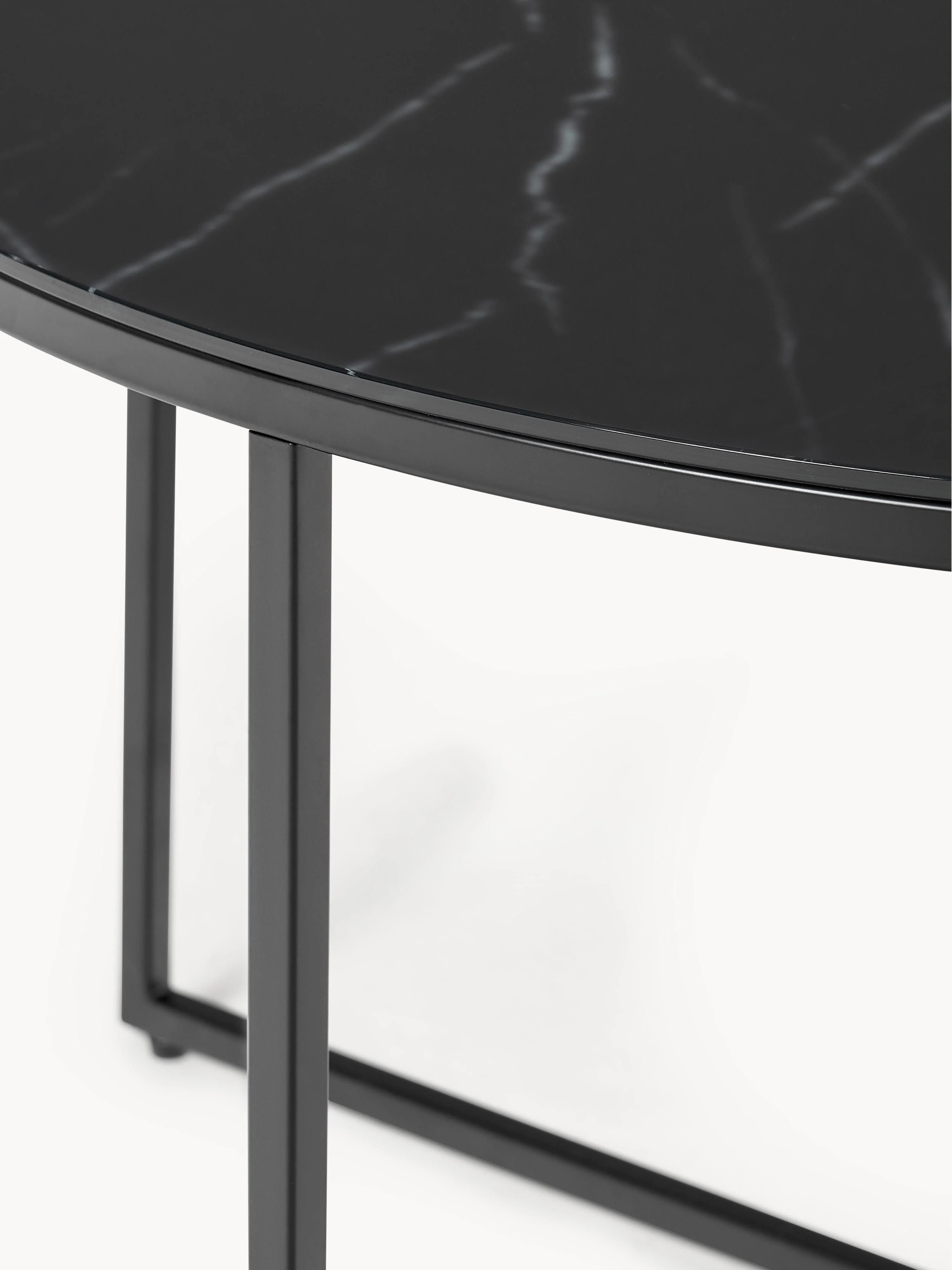Ronde salontafel Antigua met glazen tafelblad in marmerlook