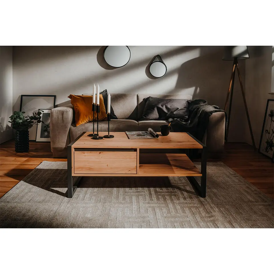 CALICOSY - Salontafel DENVER - Handgemaakt eiken / grijs - 40x100x55 cm