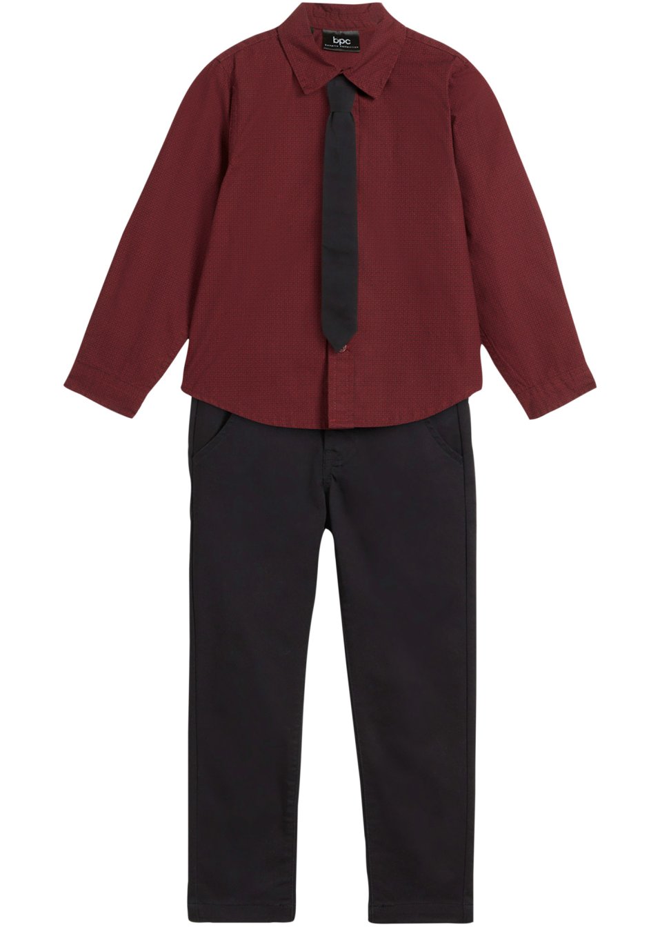 Pantalon extensible garçon avec chemise manches longues et cravate (ens. 3 pces)