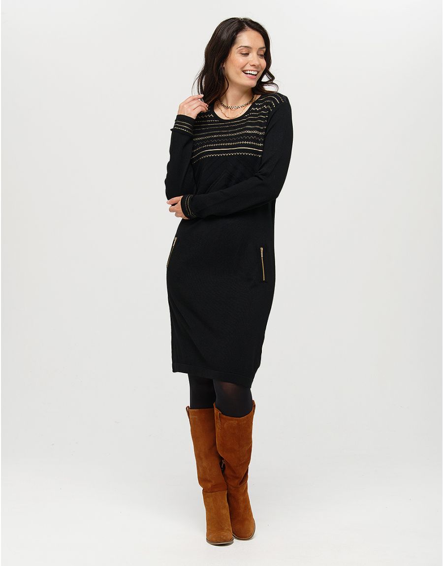 Robe pull noir détails or
