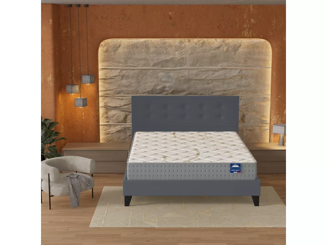 Ensemble Matelas + Lit Avec Tête De Lit 140x190 Cm, Essem 25cm D’épaisseur Mousse Haute Densité