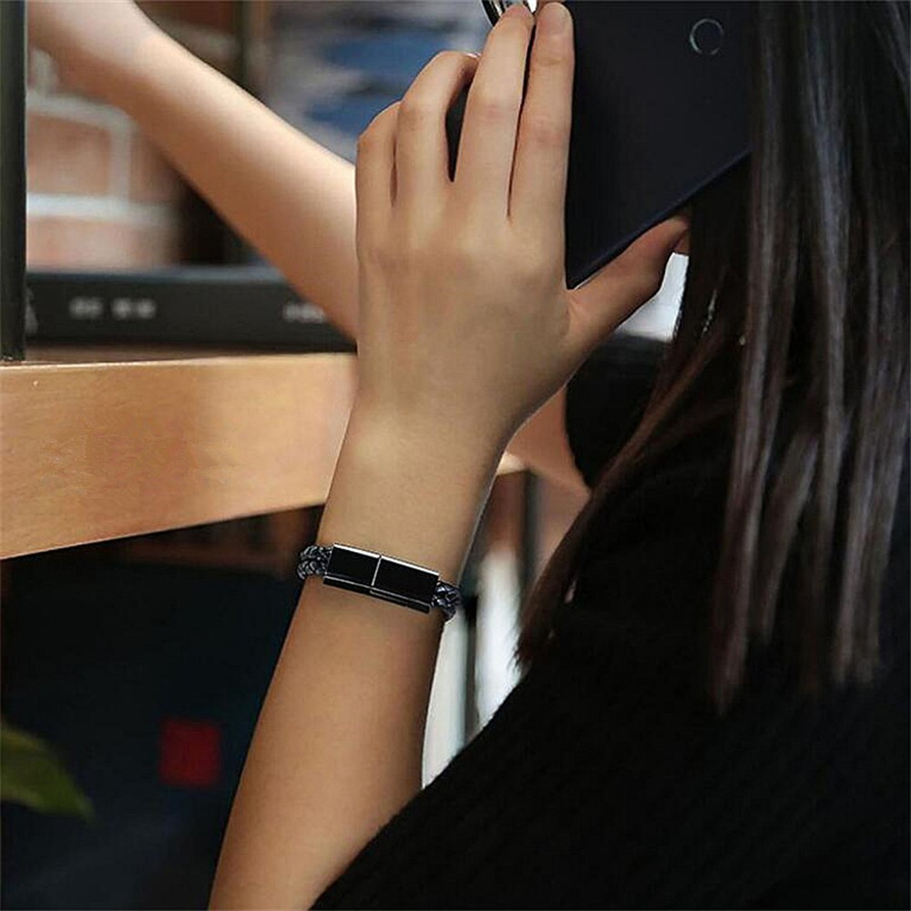 (18cm) 2.4A USB A auf Lightning Leder Ladekabel Armband Accessoire - Schwarz