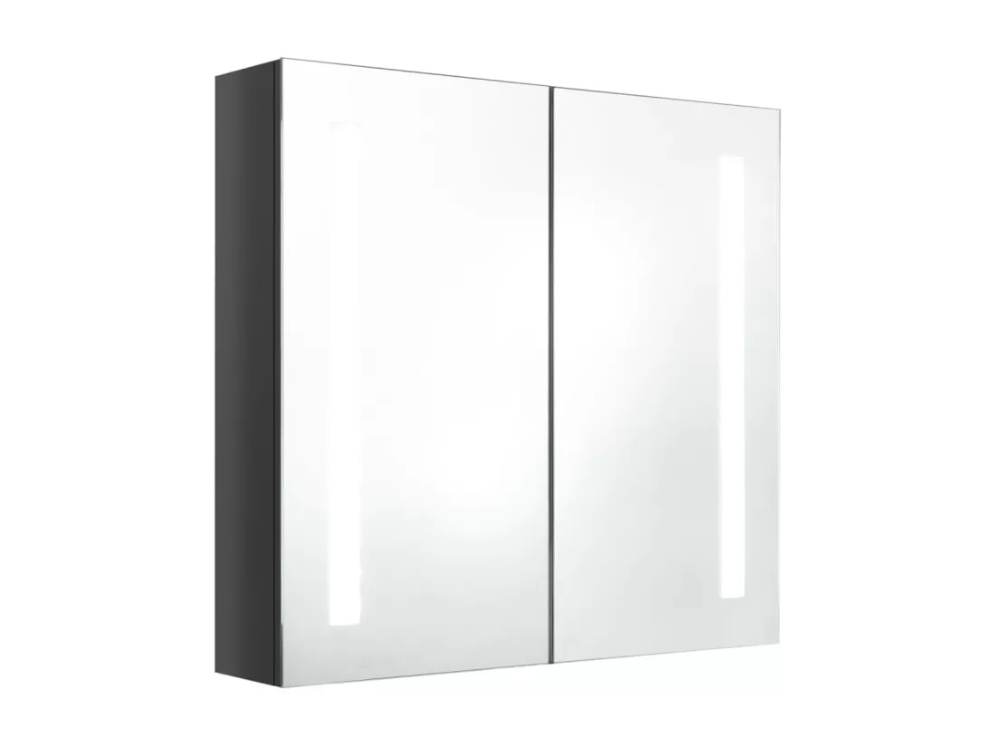 Armoire de salle de bain à miroir LED Gris brillant 62x14x60
