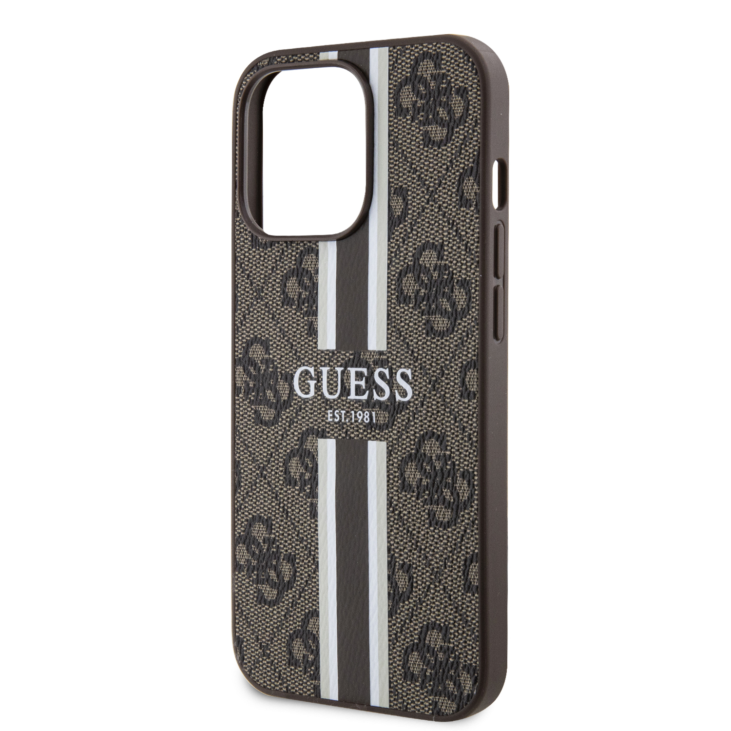 iPhone 13 Pro MagSafe Leder Hardcase Hülle 4G Printed Stripes (GUHMP13LP4RPSW) - Braun