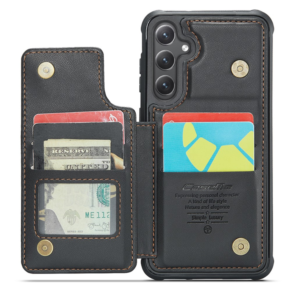 Samsung Galaxy S23 FE Leder Hülle mit Kartenfächern im Litchi Look   Kickstand (RFID Schutz) - Schwarz