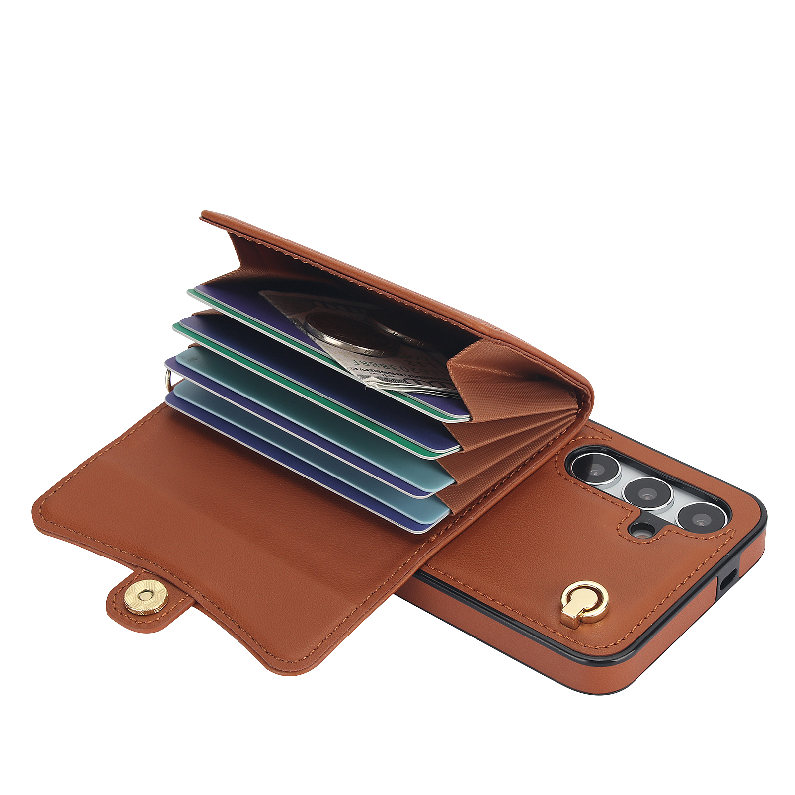 Samsung Galaxy S24 Necklace Leder Schutz Hülle mit Kartenfach   Handykette (140cm) - Braun