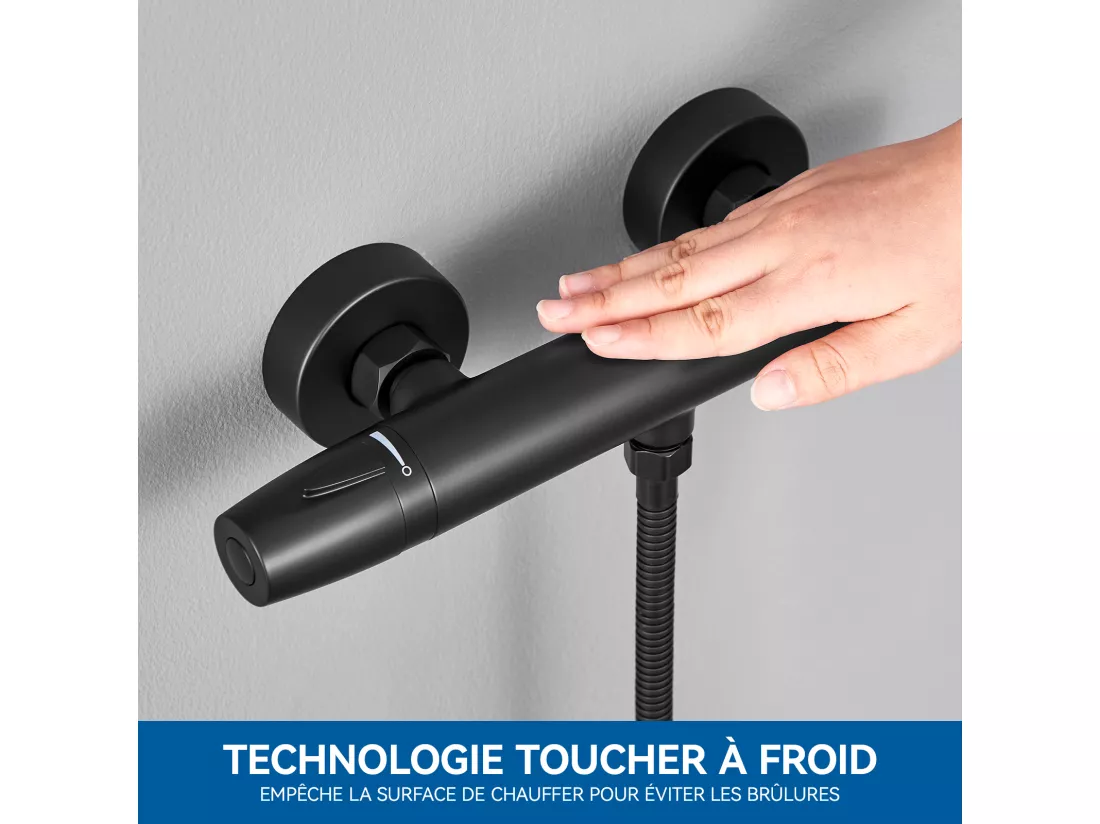 Auralum Max Mitigeur de Douche Thermostatique à Fixation Murale Anti-brûlure, Robinet d'Eau Chaude/Froide,Température Constante de 38°,Noir