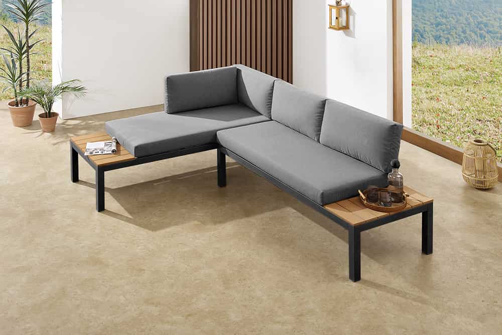 Modulare Garten Sitzgruppe ORLANDO LOUNGE 240cm anthrazit Aluminium wetterfest inkl. Kissen