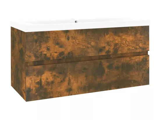 Meuble lavabo avec bassin intégré Chêne fumé Bois d'ingénierie