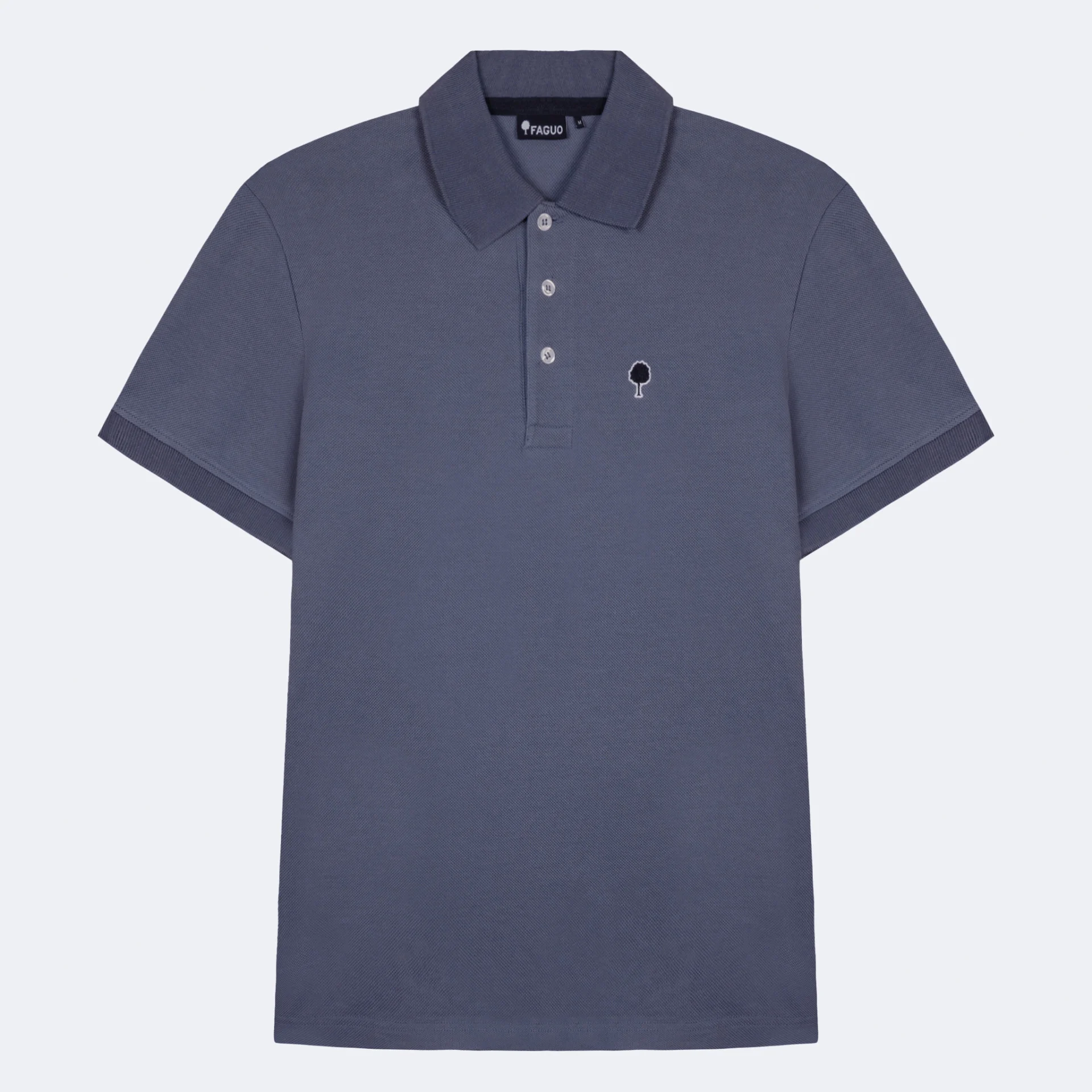 Polo bleu broderie arbre coton et coton recyclé - modèle lumigny