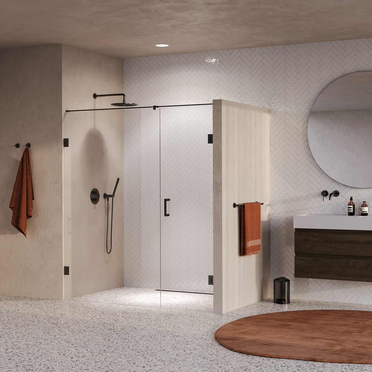 Brauer Void profielloze nisdeur 180cm met draaideur 70cm aan muur gunmetal geborsteld PVD