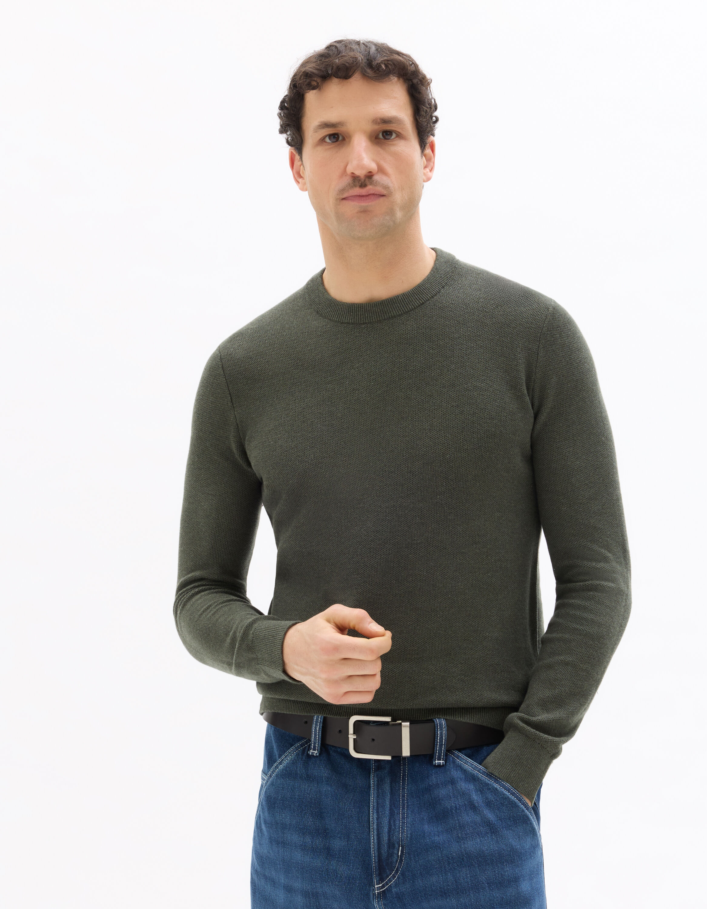 Pull col rond 100% coton - kaki