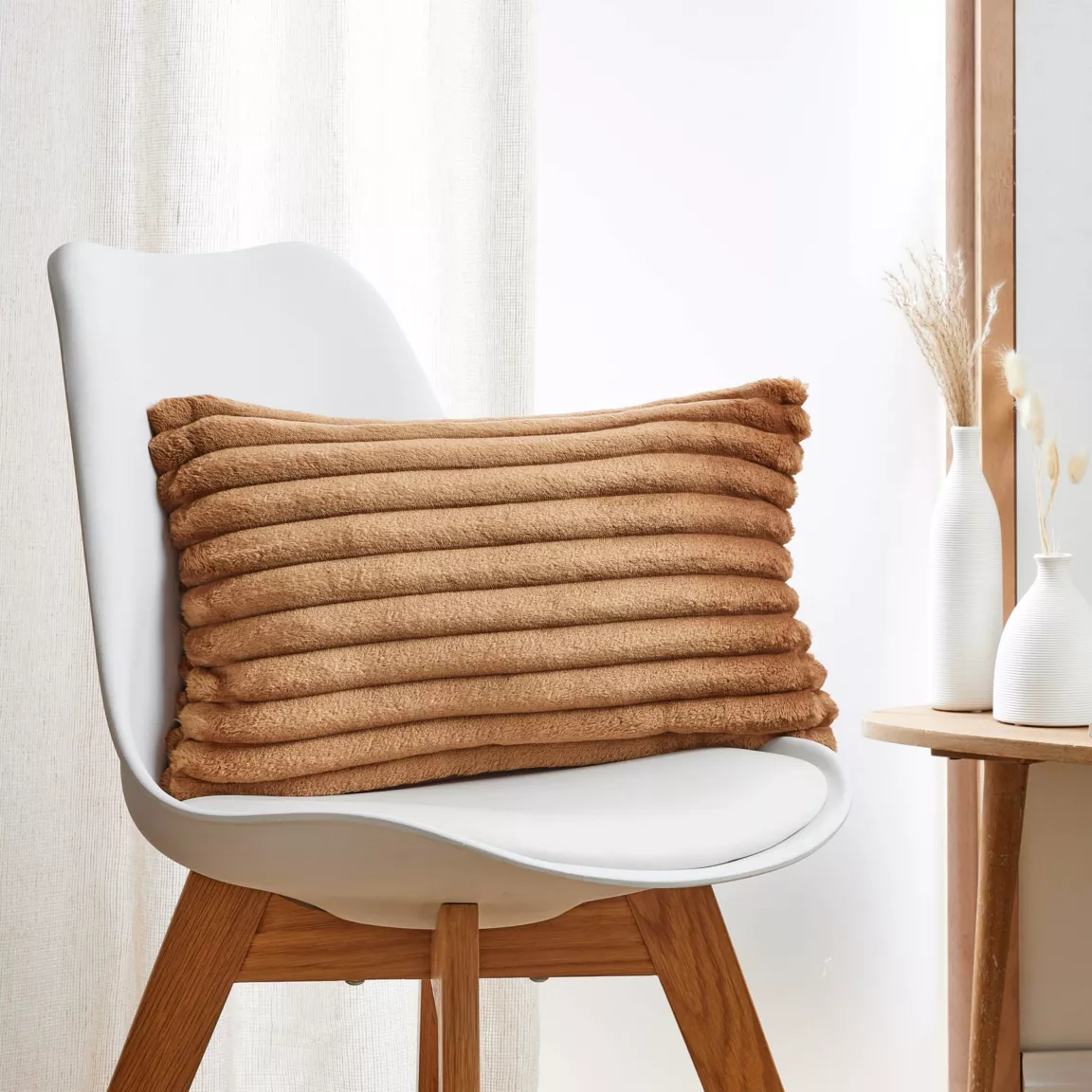 Housse de coussin rectangulaire flanelle (30 x 50 cm) Dune Camel