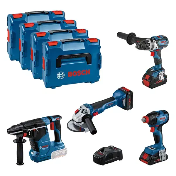 COMBI-KIT 4 18V TOOLS: GSR 18V-110C + GDX 18V-210C + GWS 18V-10 + GBH 18V-24C + 1 4.0 AH BATTERY (PROCORE) + 2 5.5 AH BATTERIES (PROCORE) + GAL 1880CV ( L)PROFESSIONAL