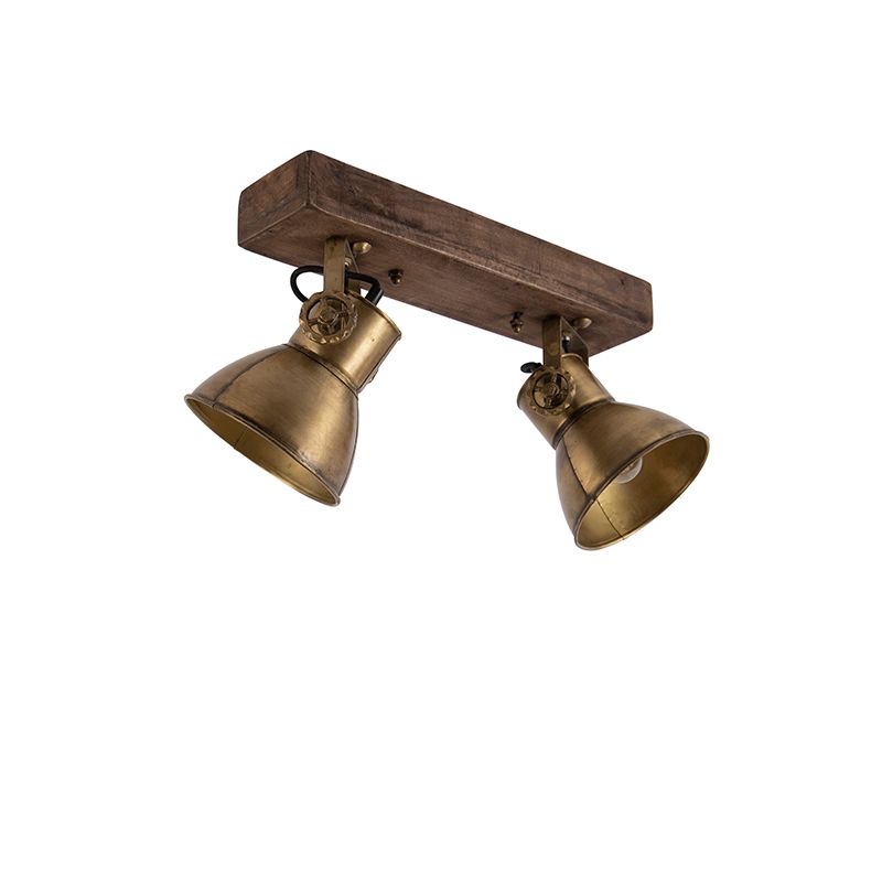 Plafondlamp brons 2-lichts met hout - Mangoes