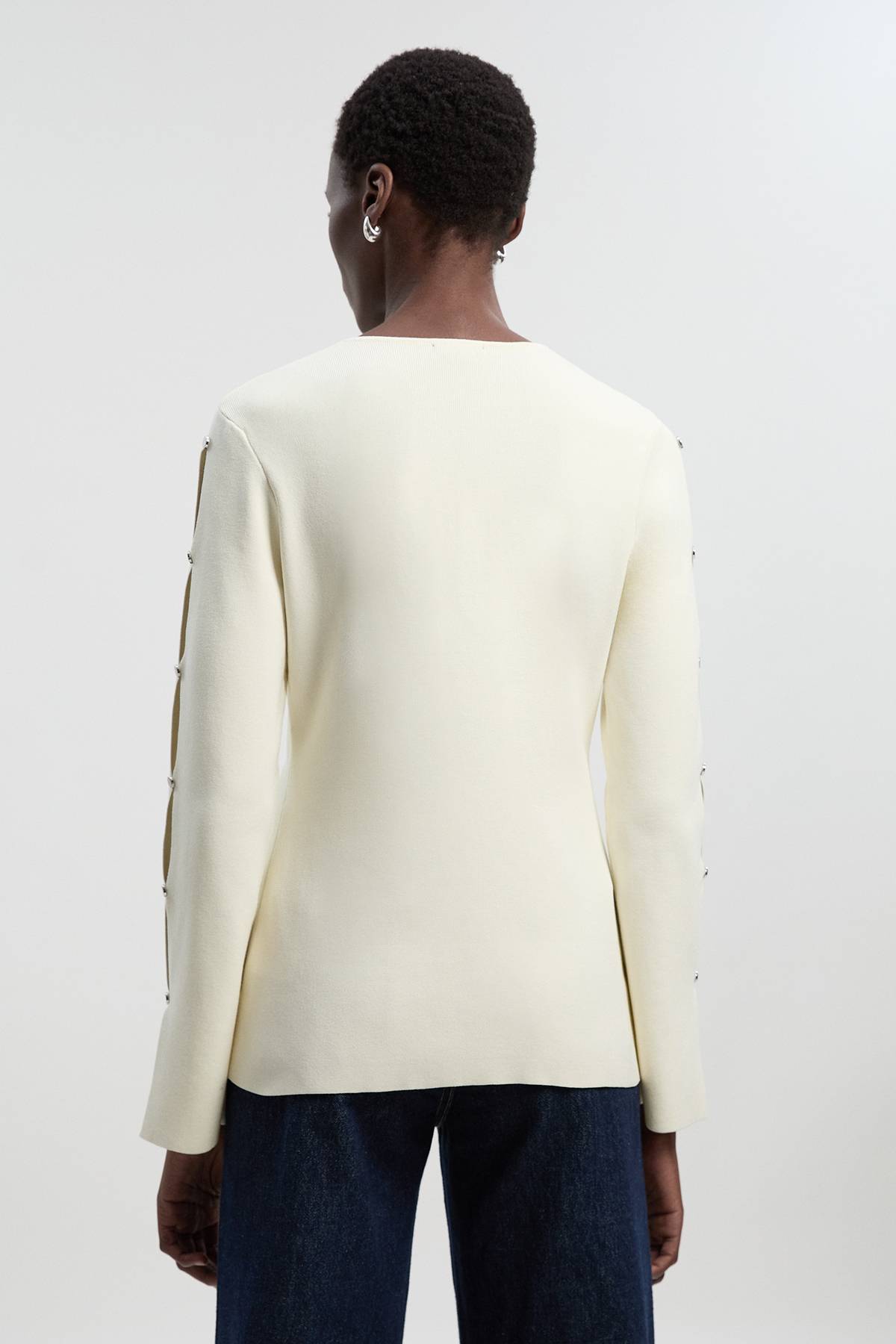 KarenMillen Haut en Maille à Manches Longues avec Détails Cloutés en Mélange de Viscose