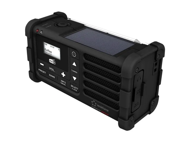 Renkforce RF-DAB-MMR88 Udendørs radio DAB , FM nødradio, USB-håndsving, solpanel, genopladelig, lommelygte sort (RF-5266164)