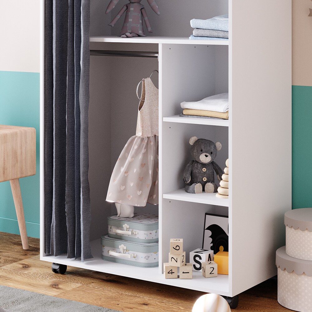 Vicco mobiler Kinderkleiderschrank Dielenschrank Garderobe Doros Weiß modern 100 x 147 cm offen rollbar