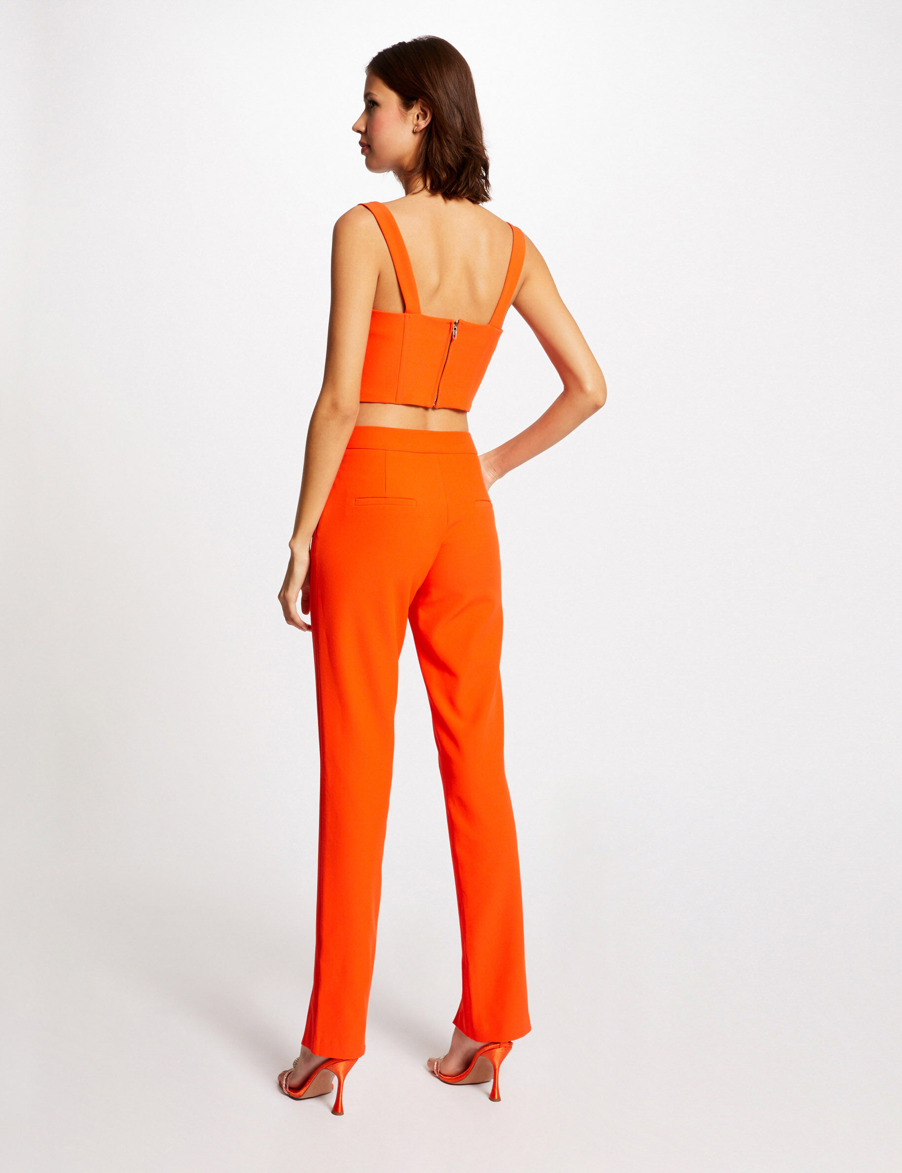 Pantalon tailleur ajusté fendu orange femme - orange