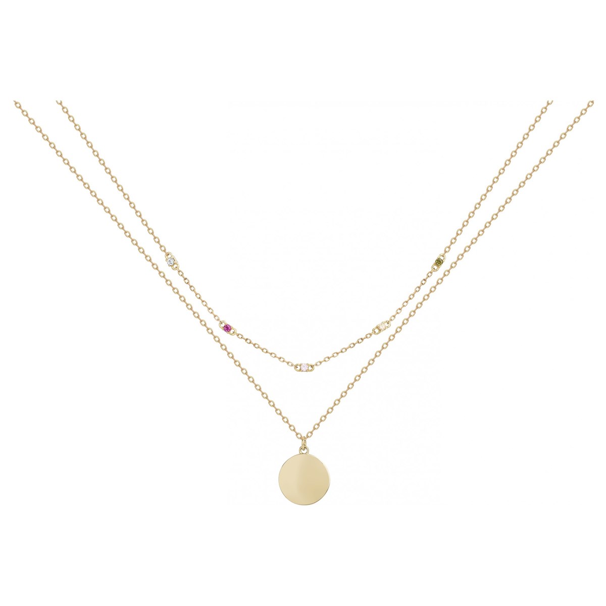 Collier multi-chaînes en Plaqué Or avec oxyde de zirconium multicolore